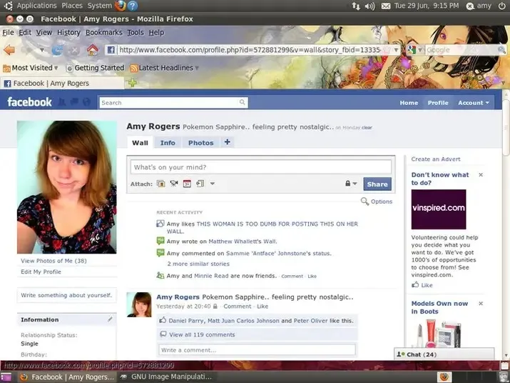 A screenshot of my Facebook wall in 2011