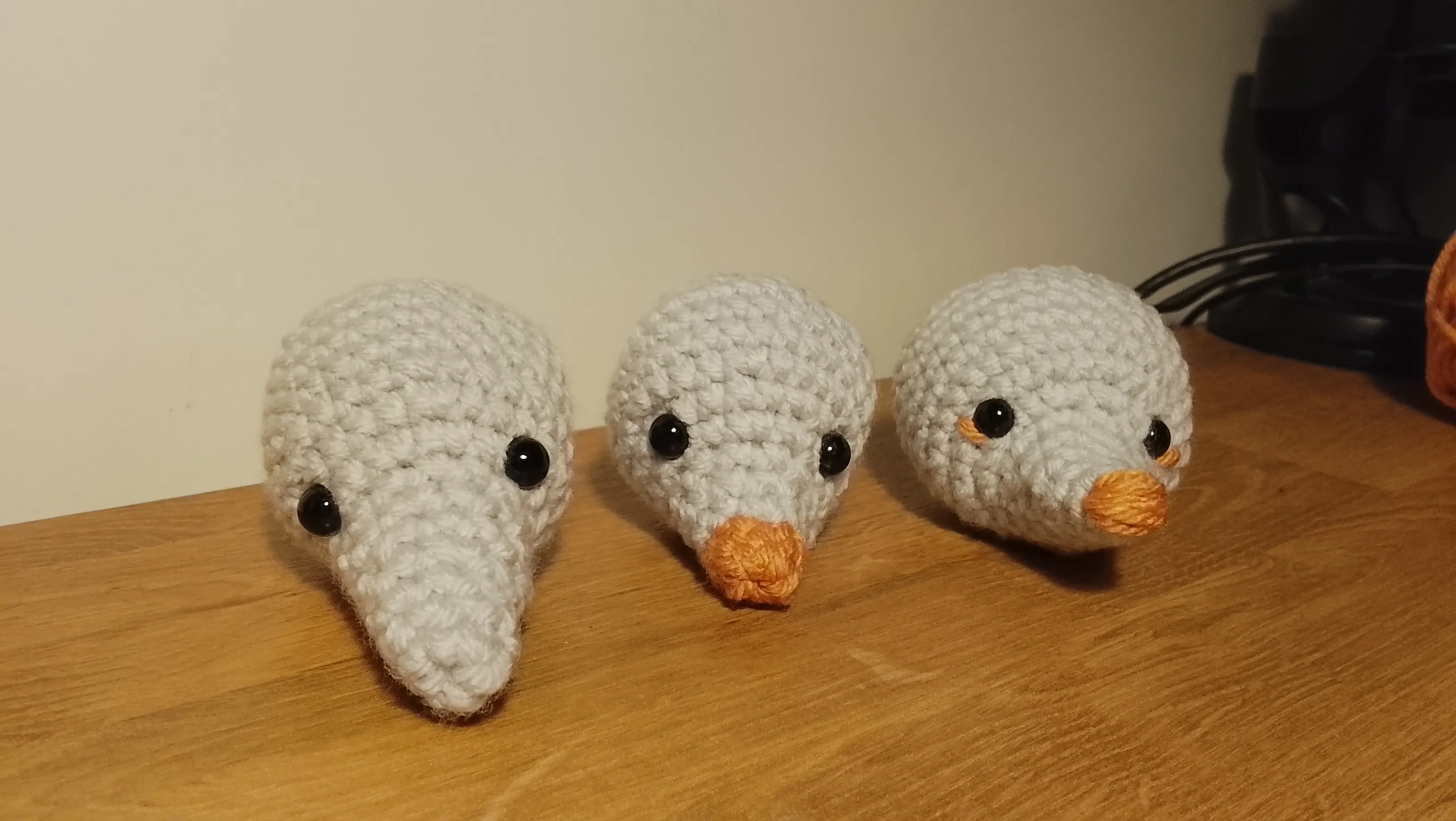 Three different crochet heads.