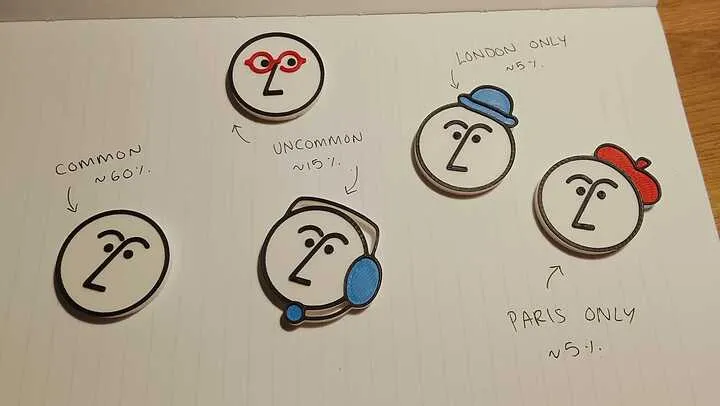 Photo of the printed Nosey models, on a piece of paper with their odds written down.
